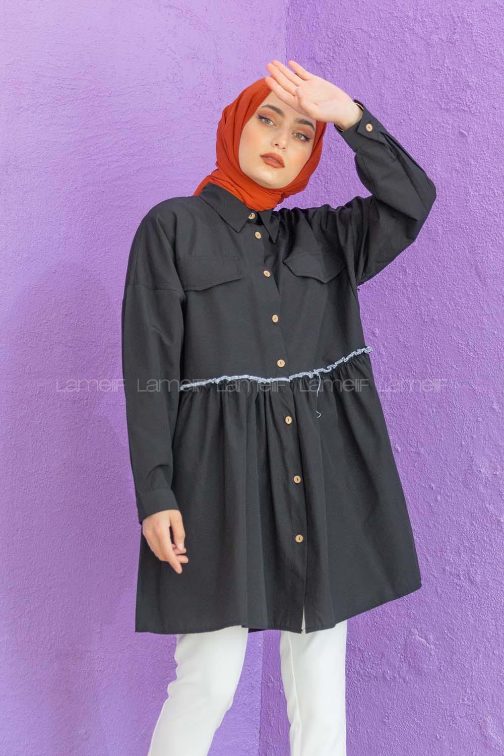 Modalamelif Bel Buzgülü Tunik Siyah