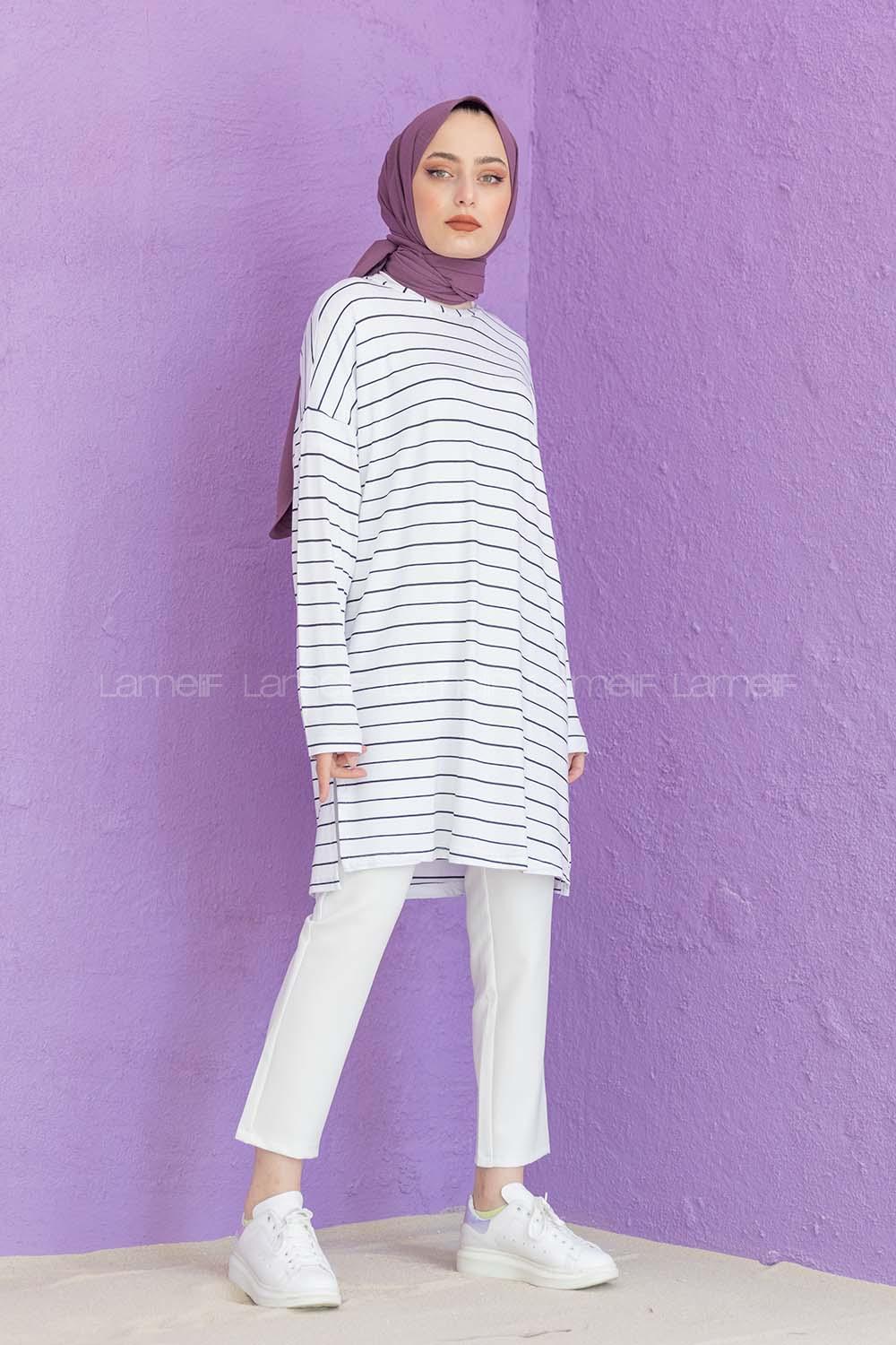 Modalamelif Çizgili Tunik Beyaz