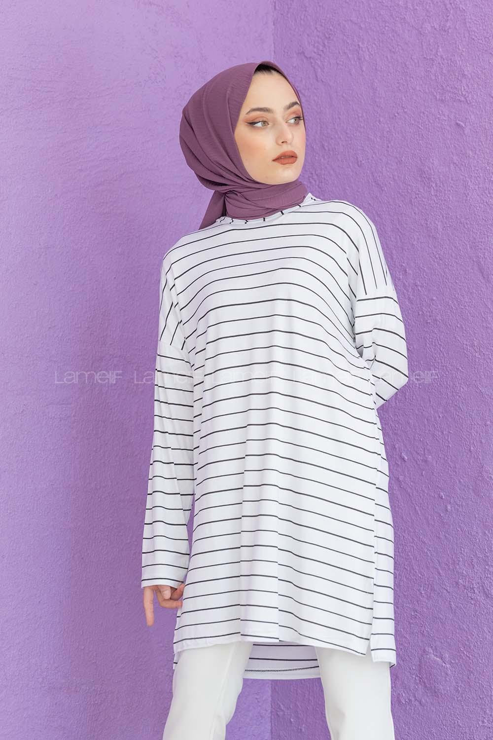 Modalamelif Çizgili Tunik Beyaz