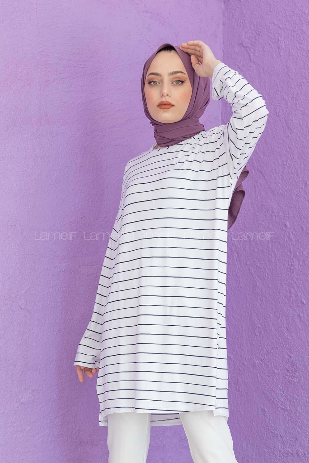 Modalamelif Çizgili Tunik Beyaz