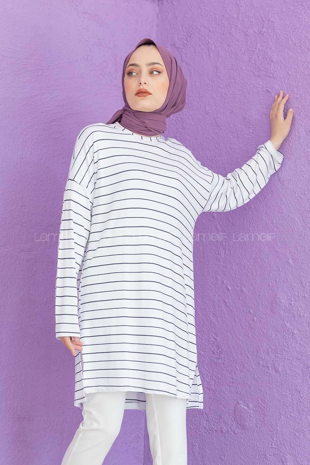 Modalamelif Çizgili Tunik Beyaz