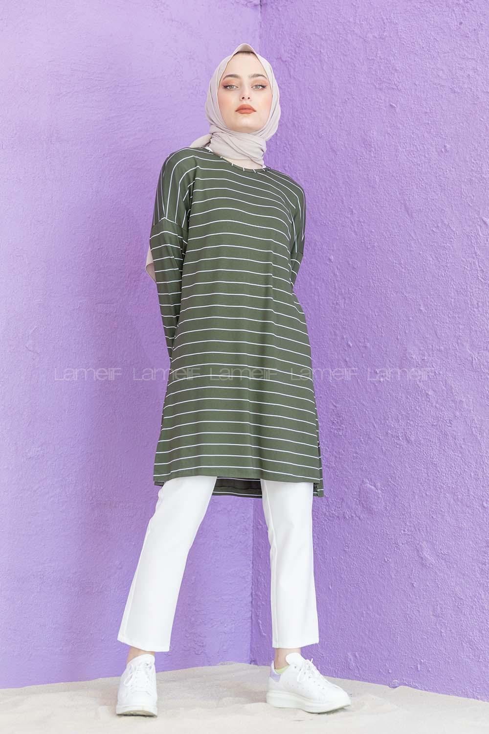 Modalamelif Çizgili Tunik Haki