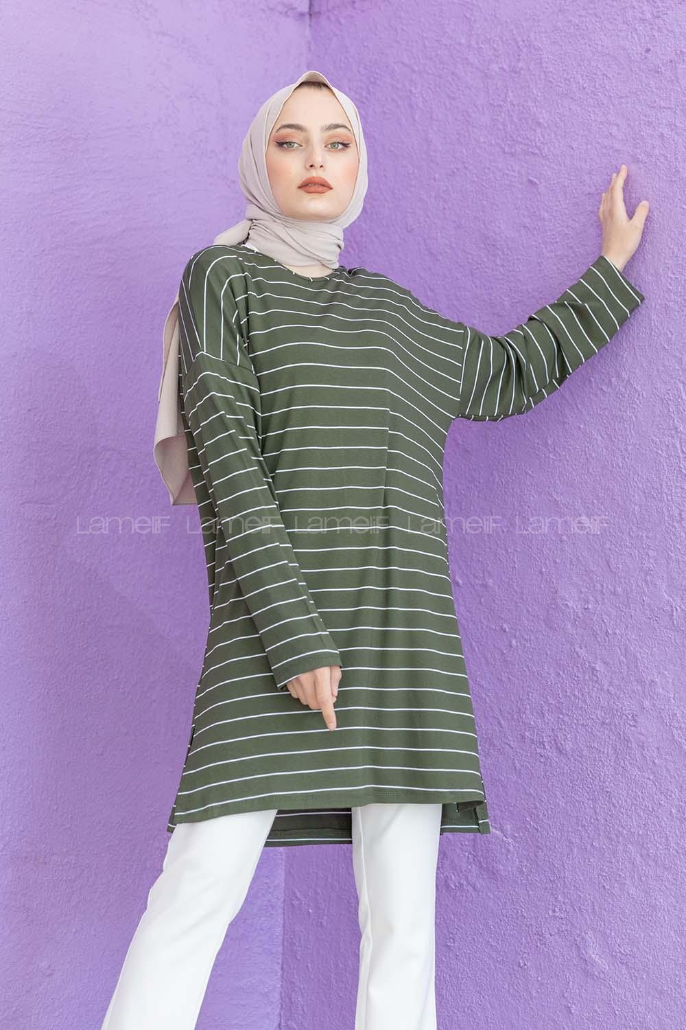 Modalamelif Çizgili Tunik Haki