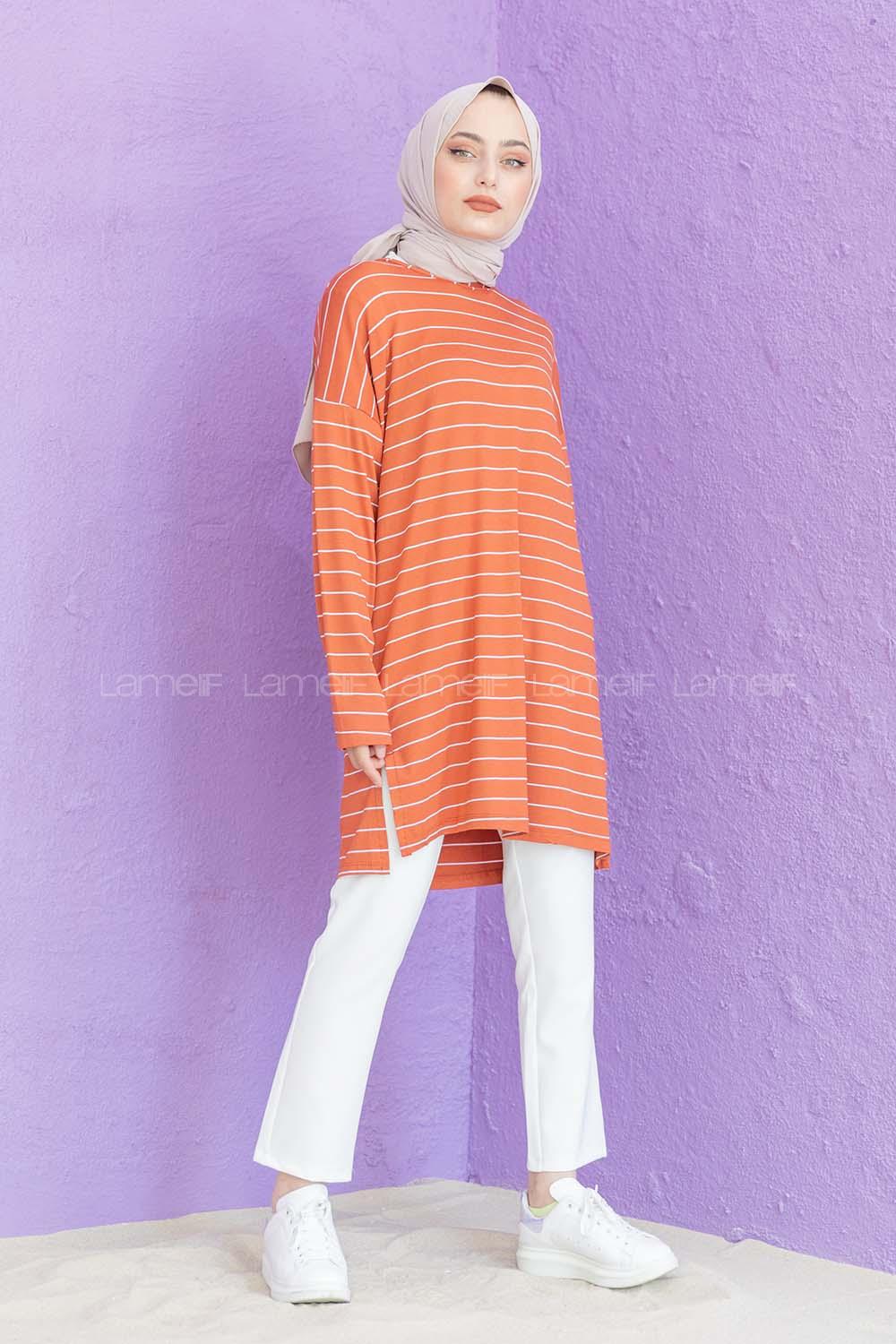 Modalamelif Çizgili Tunik Kiremit