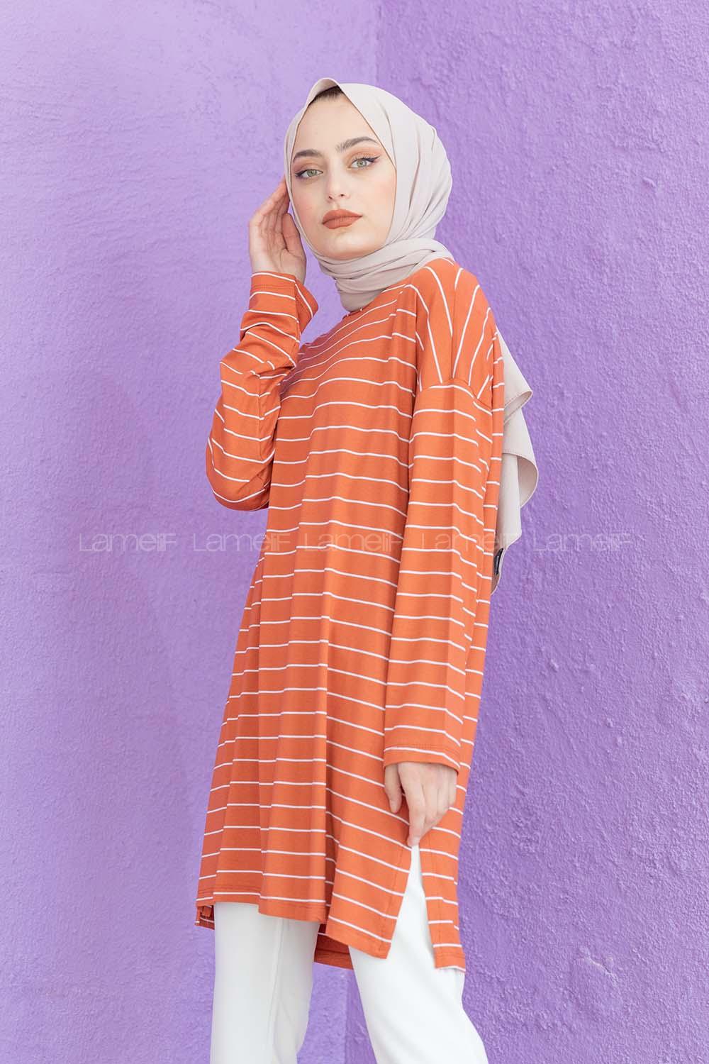 Modalamelif Çizgili Tunik Kiremit
