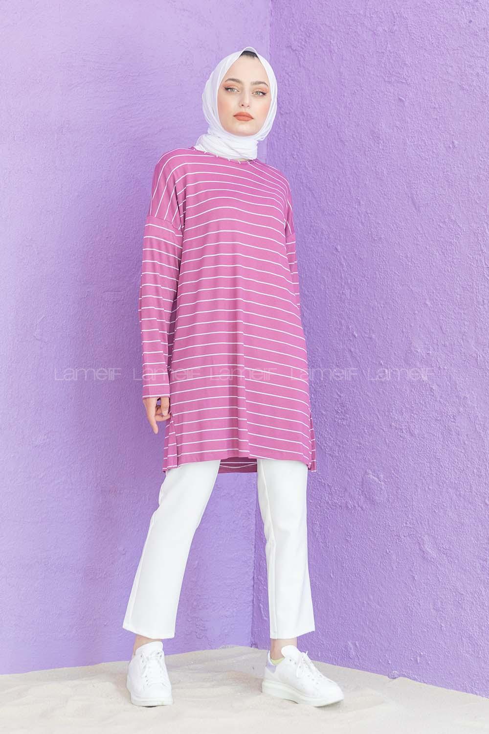 Modalamelif Çizgili Tunik Lila