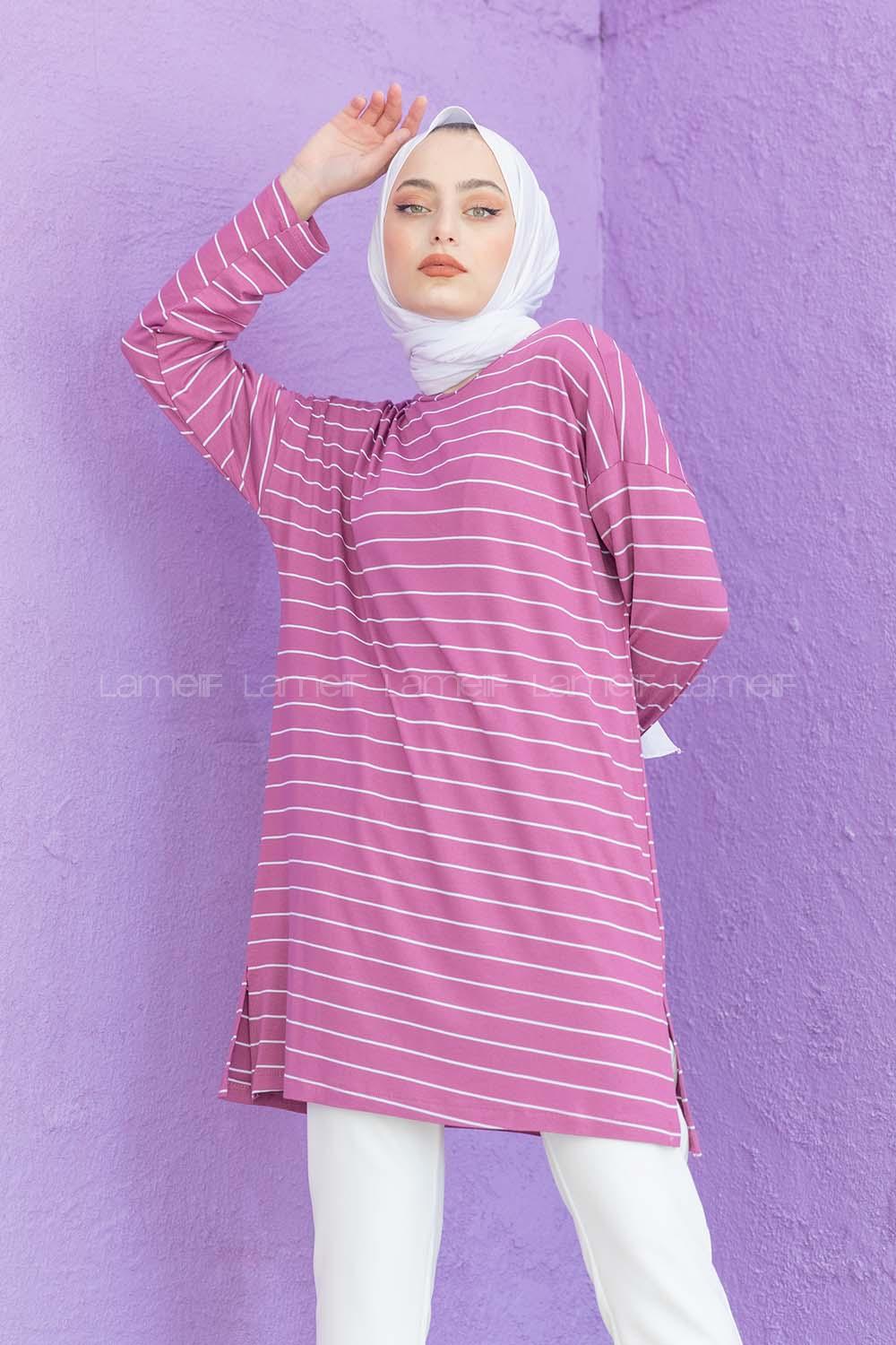Modalamelif Çizgili Tunik Lila