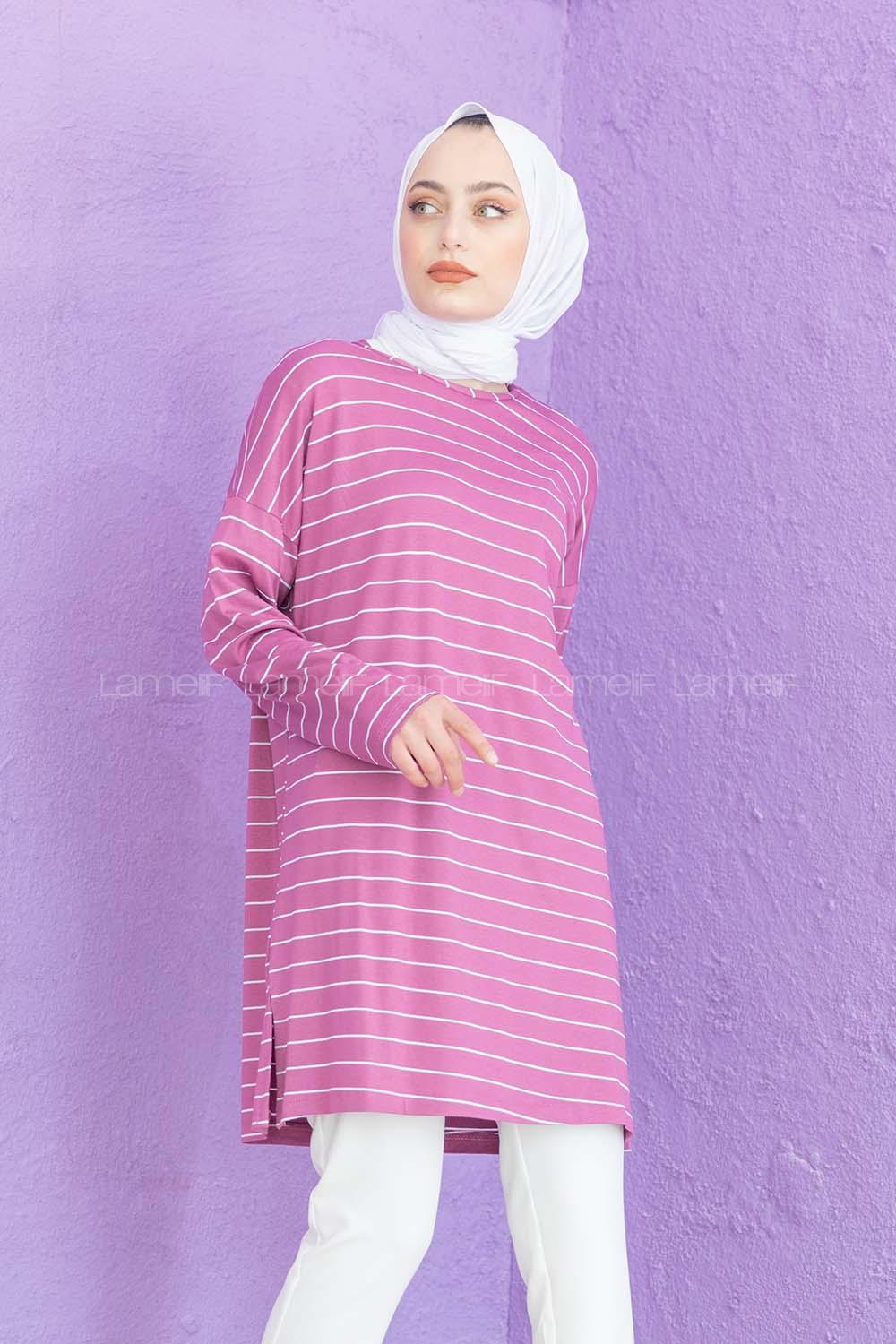 Modalamelif Çizgili Tunik Lila