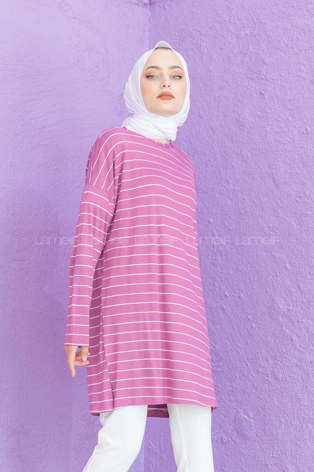 Modalamelif Çizgili Tunik Lila