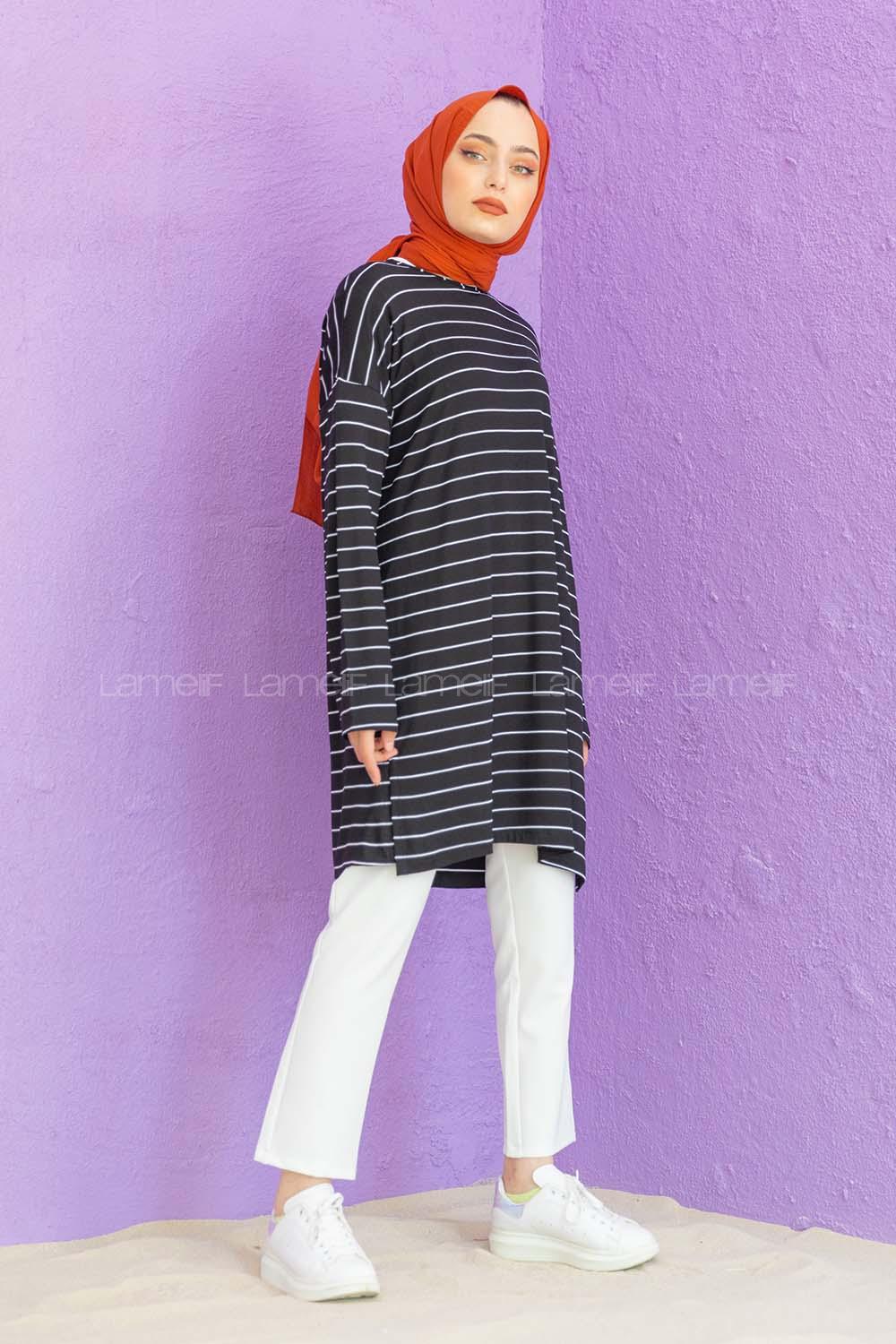 Modalamelif Çizgili Tunik Siyah