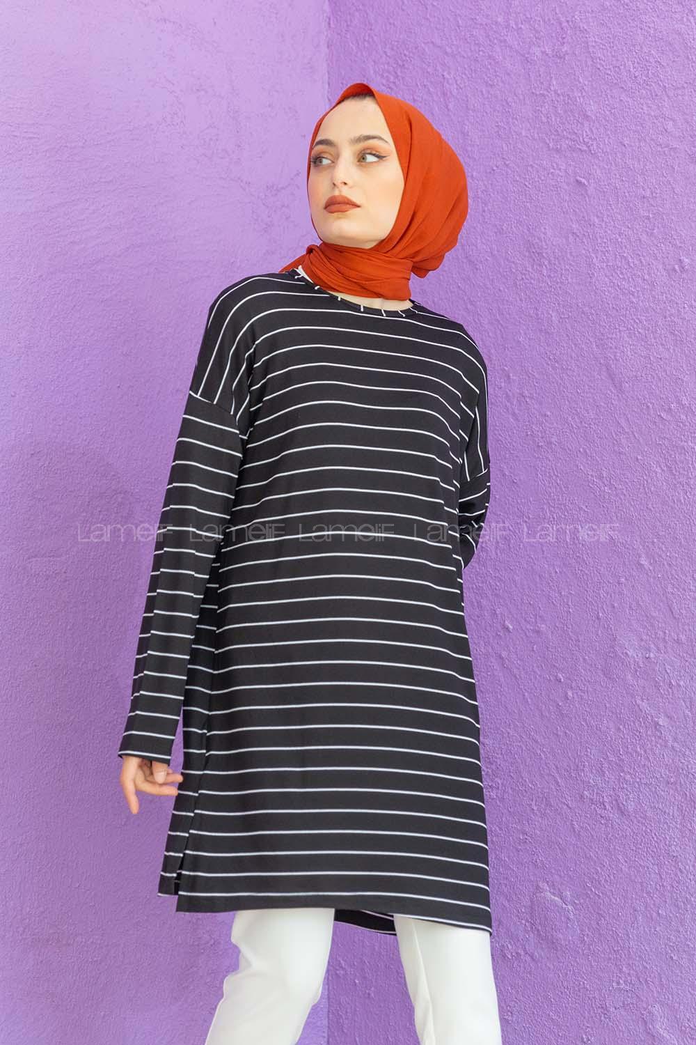 Modalamelif Çizgili Tunik Siyah