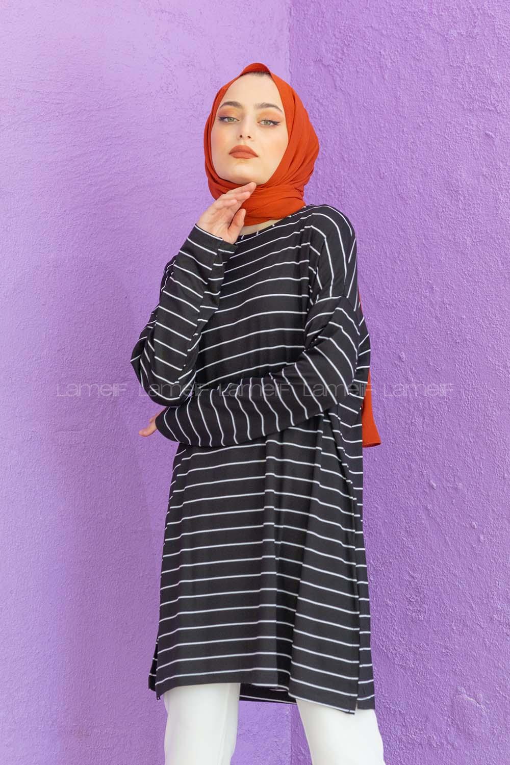 Modalamelif Çizgili Tunik Siyah