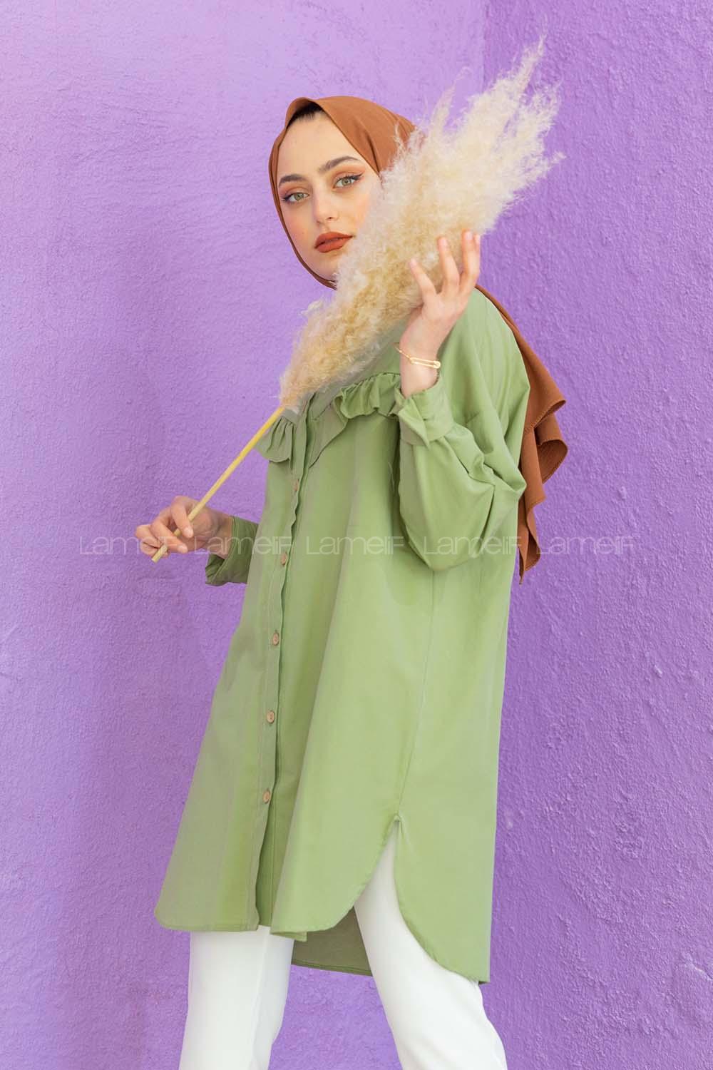 Modalamelif Fırfırlı Tunik Çağla Yeşili