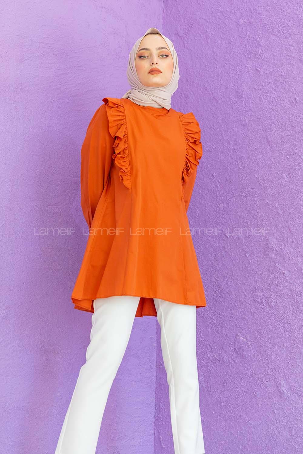 Modalamelif Hakim Yaka Fırfırlı Tunik Kiremit