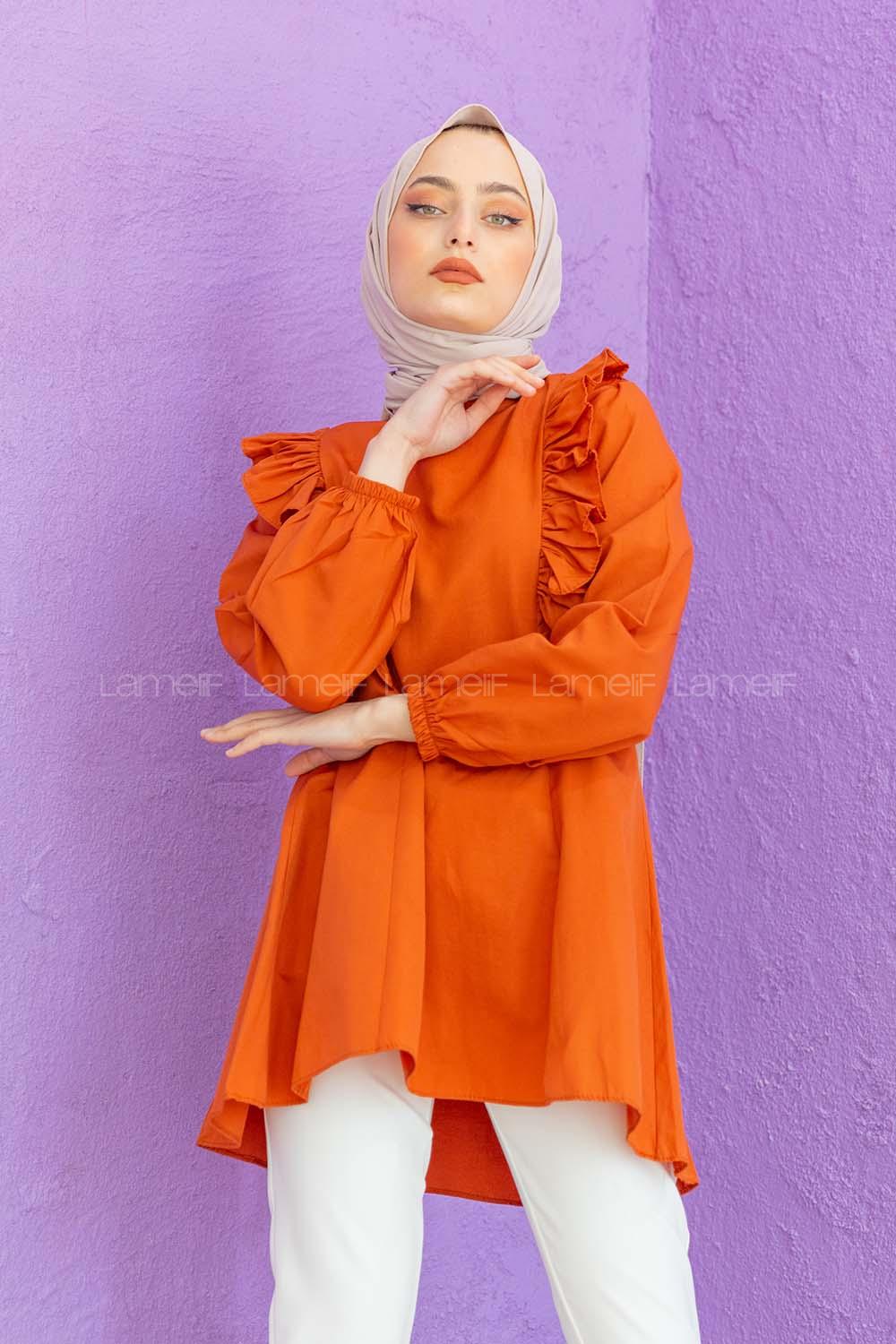 Modalamelif Hakim Yaka Fırfırlı Tunik Kiremit