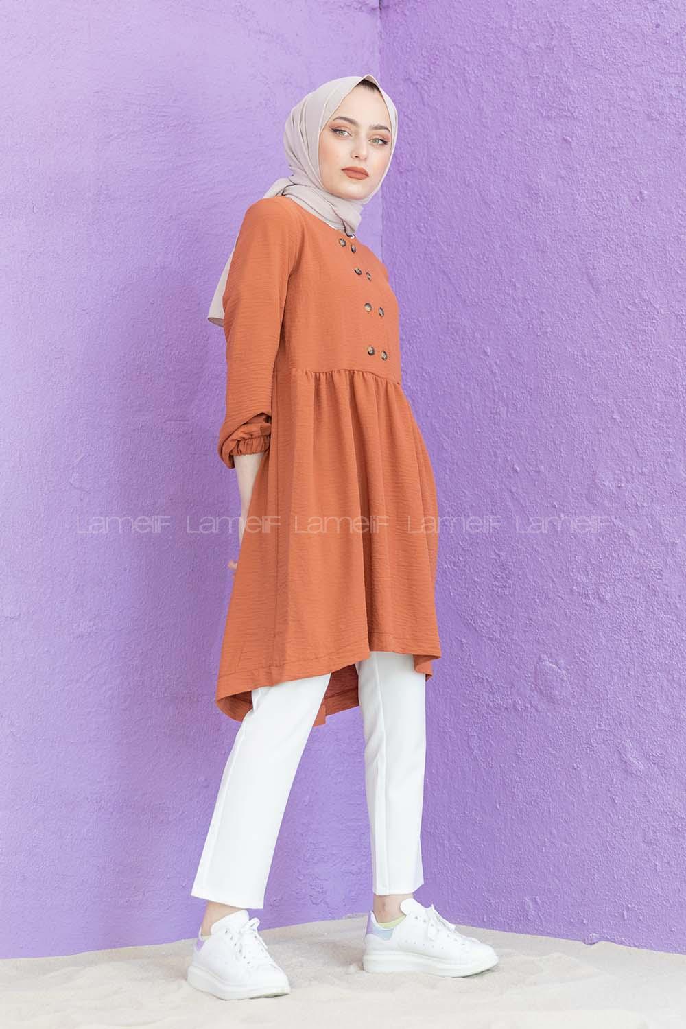Modalamelif Önü Büzgülü Tunik Kiremit