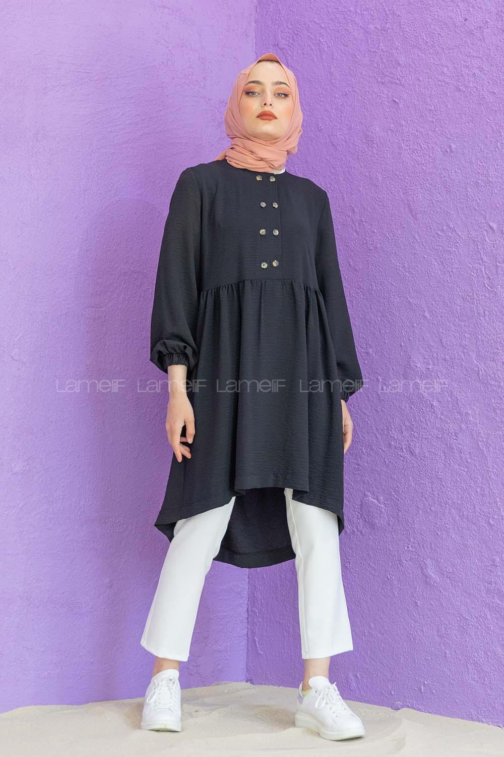 Modalamelif Önü Büzgülü Tunik Siyah