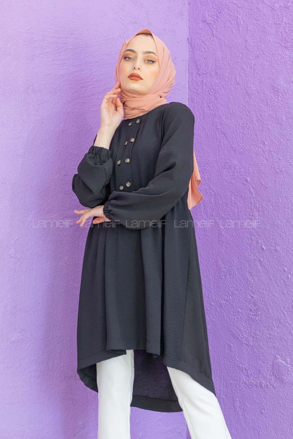 Modalamelif Önü Büzgülü Tunik Siyah