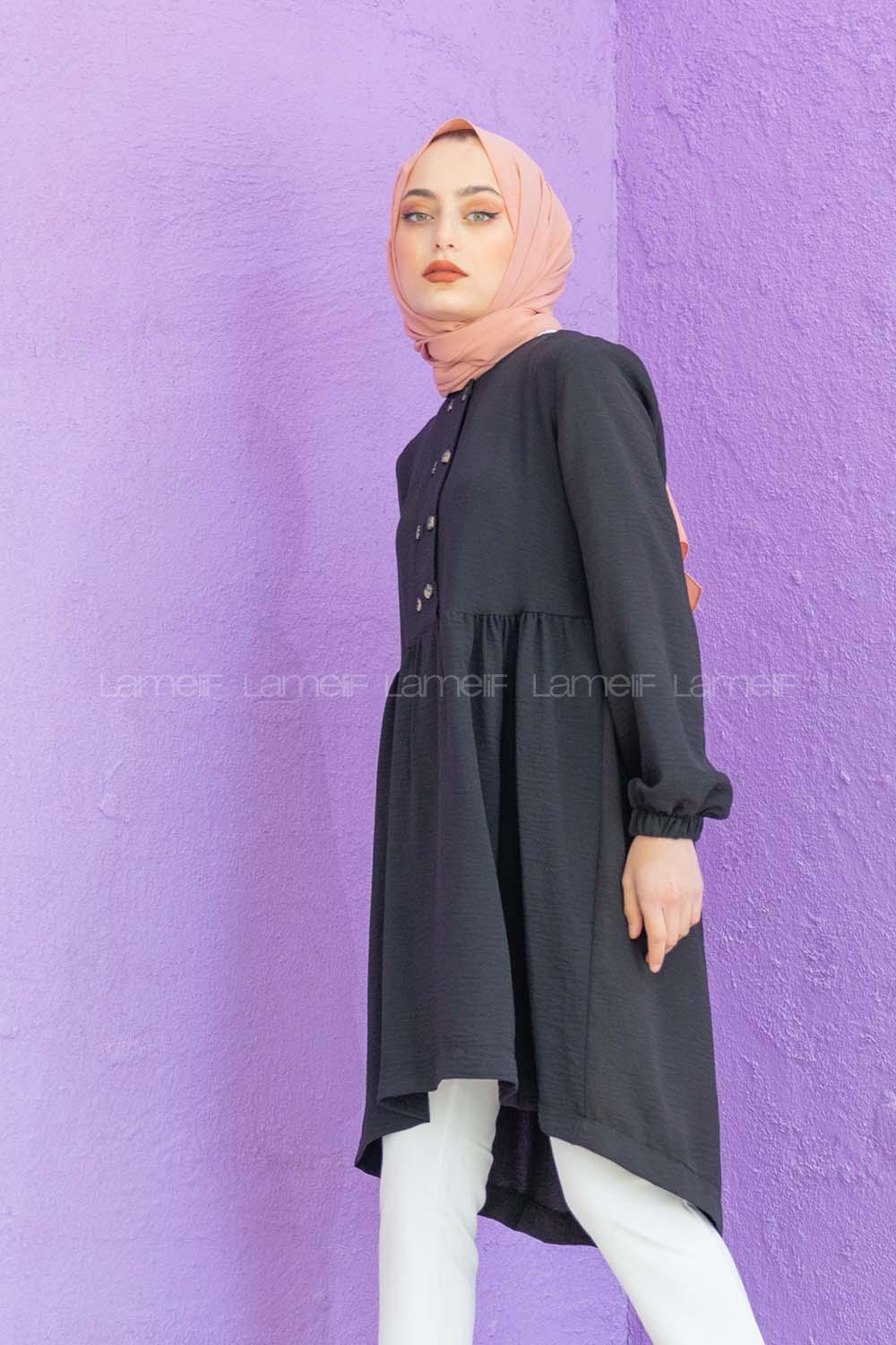 Modalamelif Önü Büzgülü Tunik Siyah