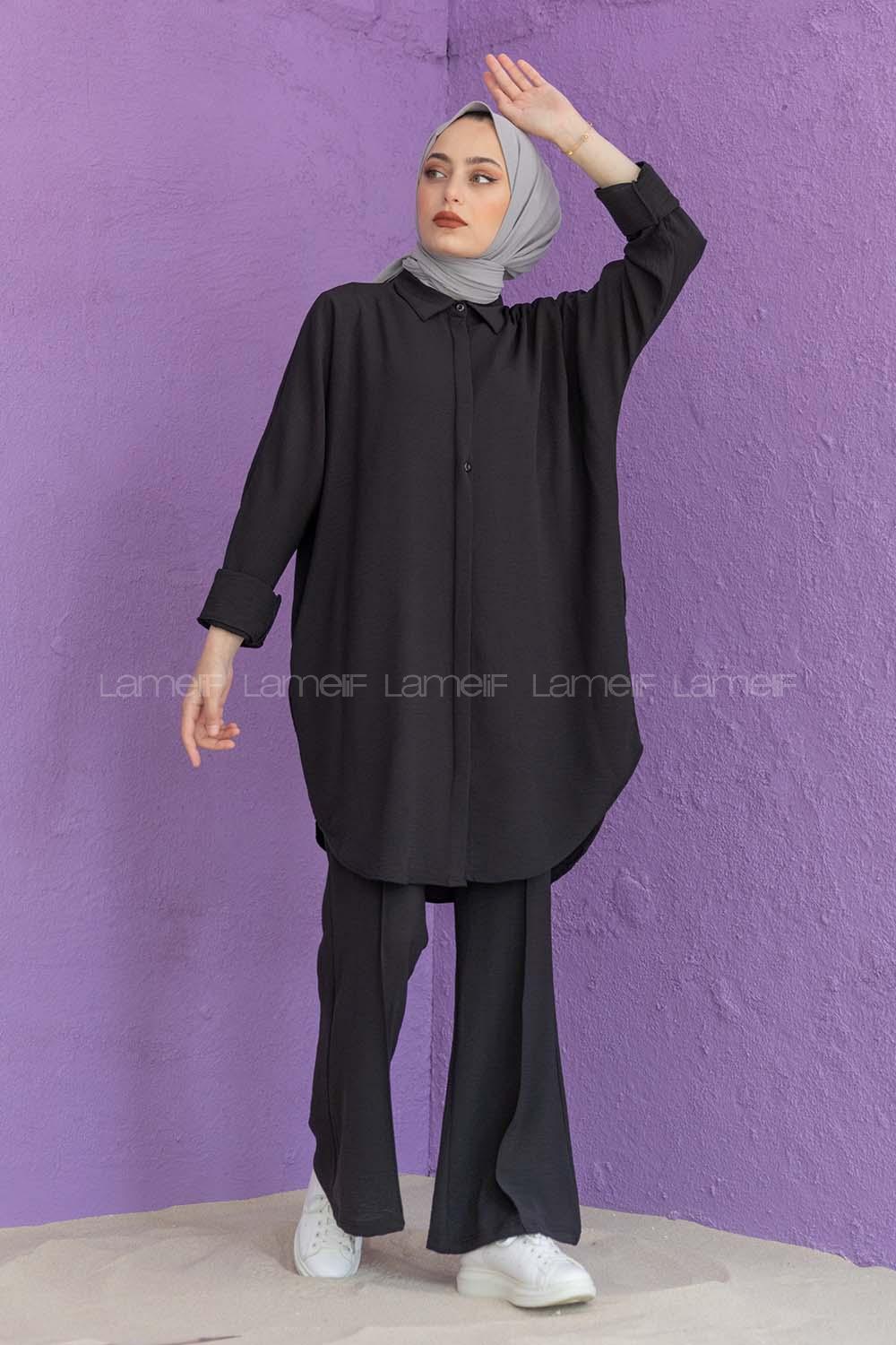 Modalamelif Önü Gizli Düğmeli İspanyol Takım Siyah