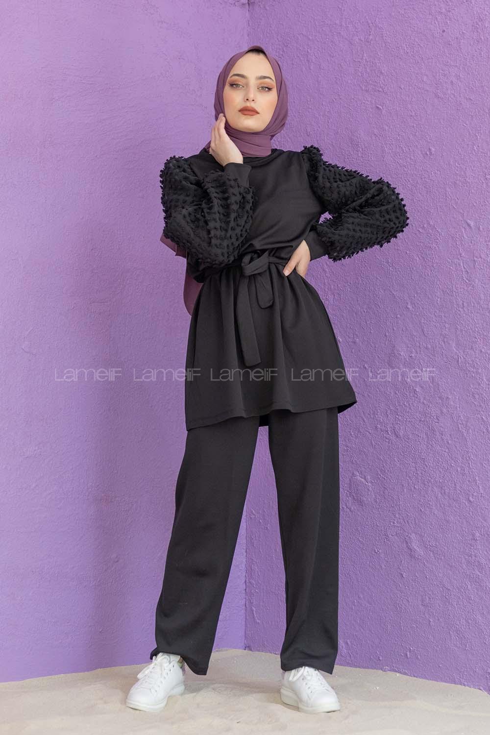 Modalamelif  Ponpon Kol İkili Takım Siyah