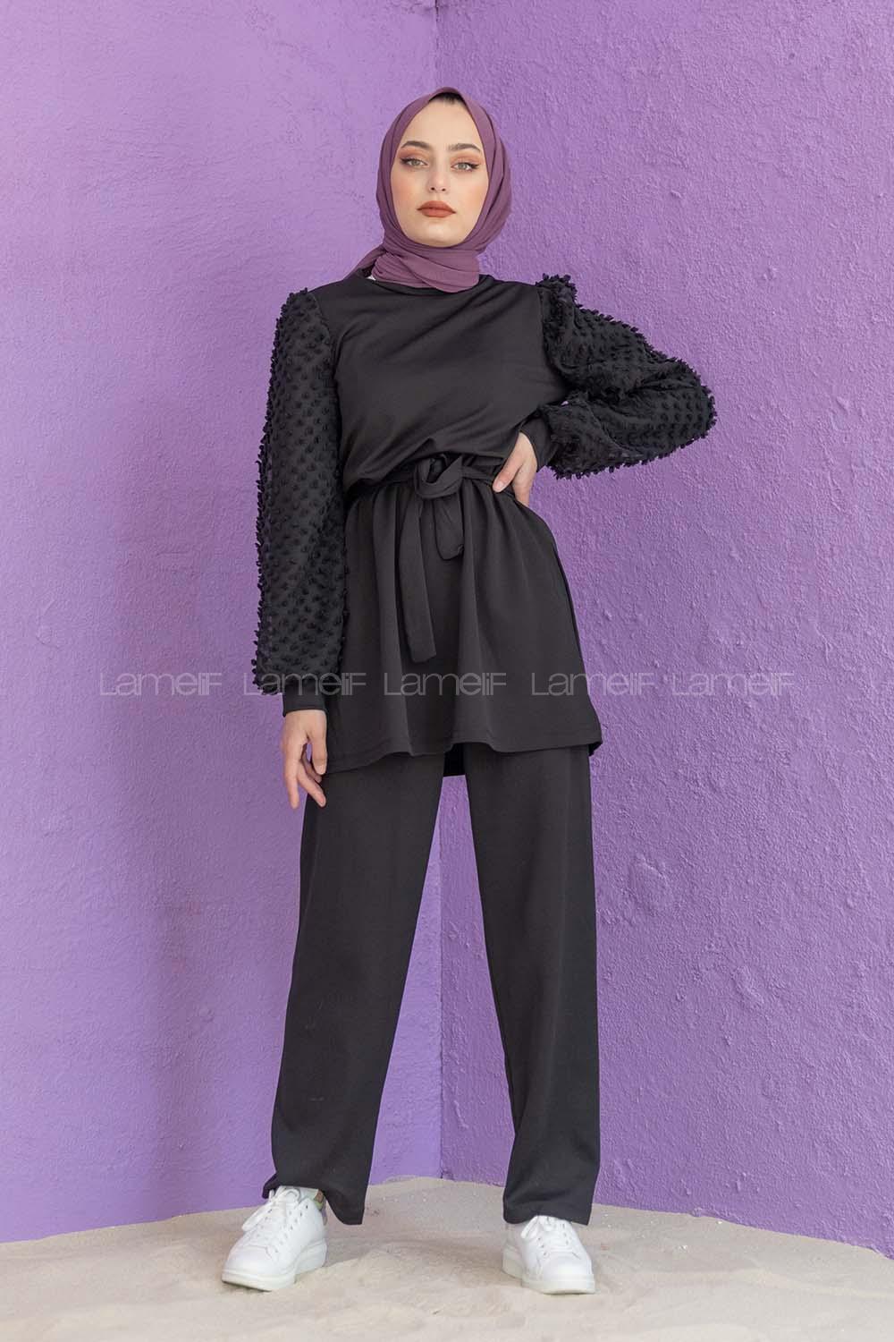 Modalamelif  Ponpon Kol İkili Takım Siyah