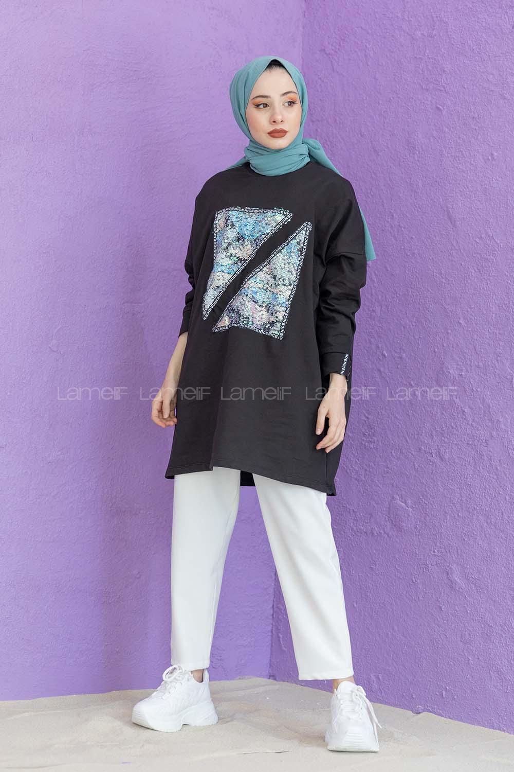Modalamelif Pul Nice Baskılı Sweatshirt Siyah