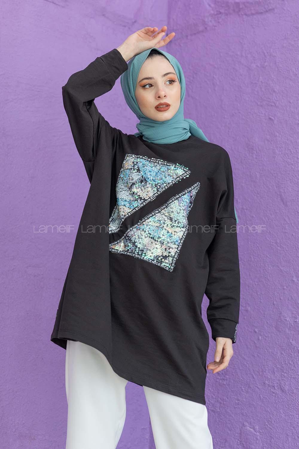 Modalamelif Pul Nice Baskılı Sweatshirt Siyah