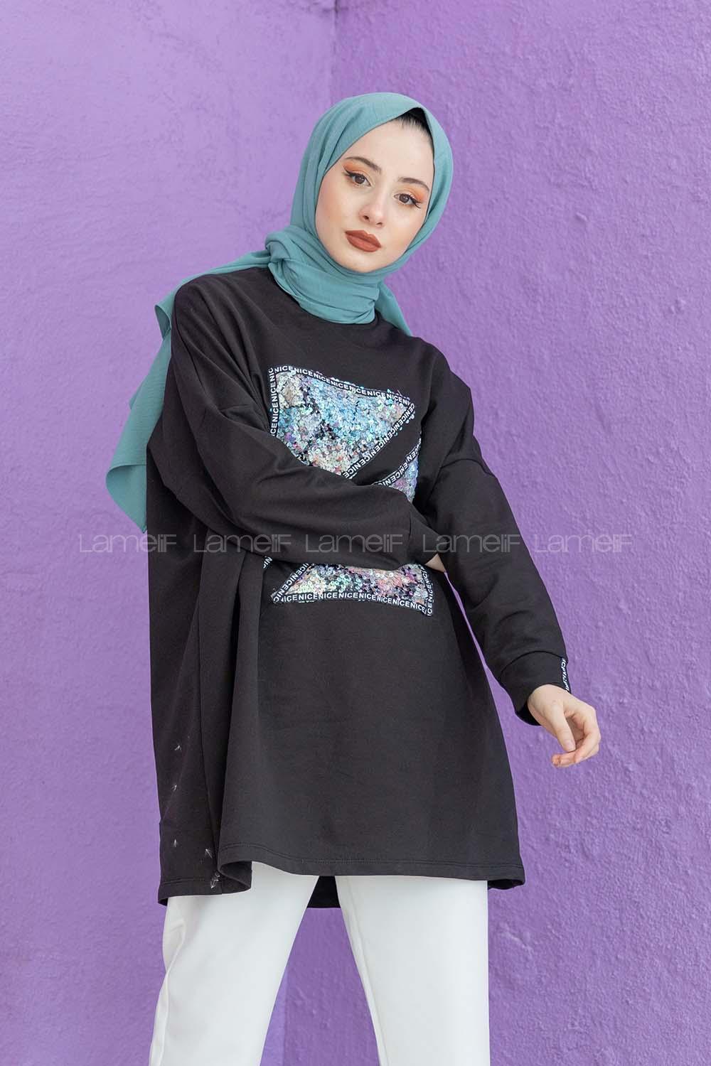 Modalamelif Pul Nice Baskılı Sweatshirt Siyah