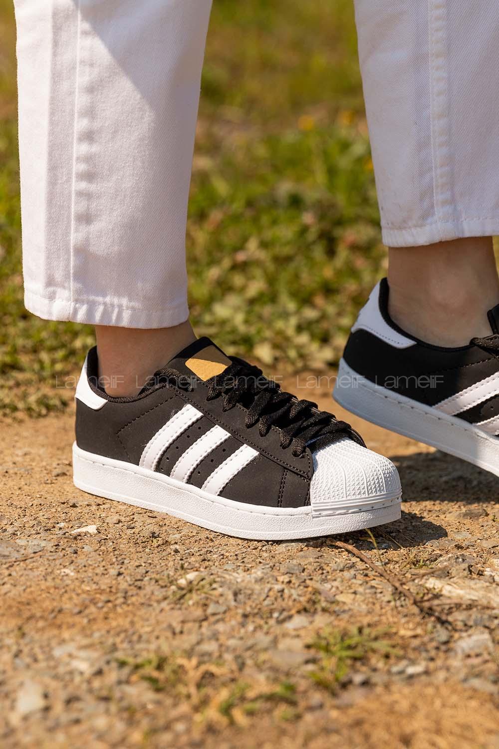 Modalamelif Şeritli Siyah Beyaz Spor Ayakkabı