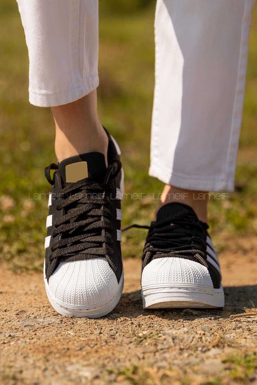 Modalamelif Şeritli Siyah Beyaz Spor Ayakkabı