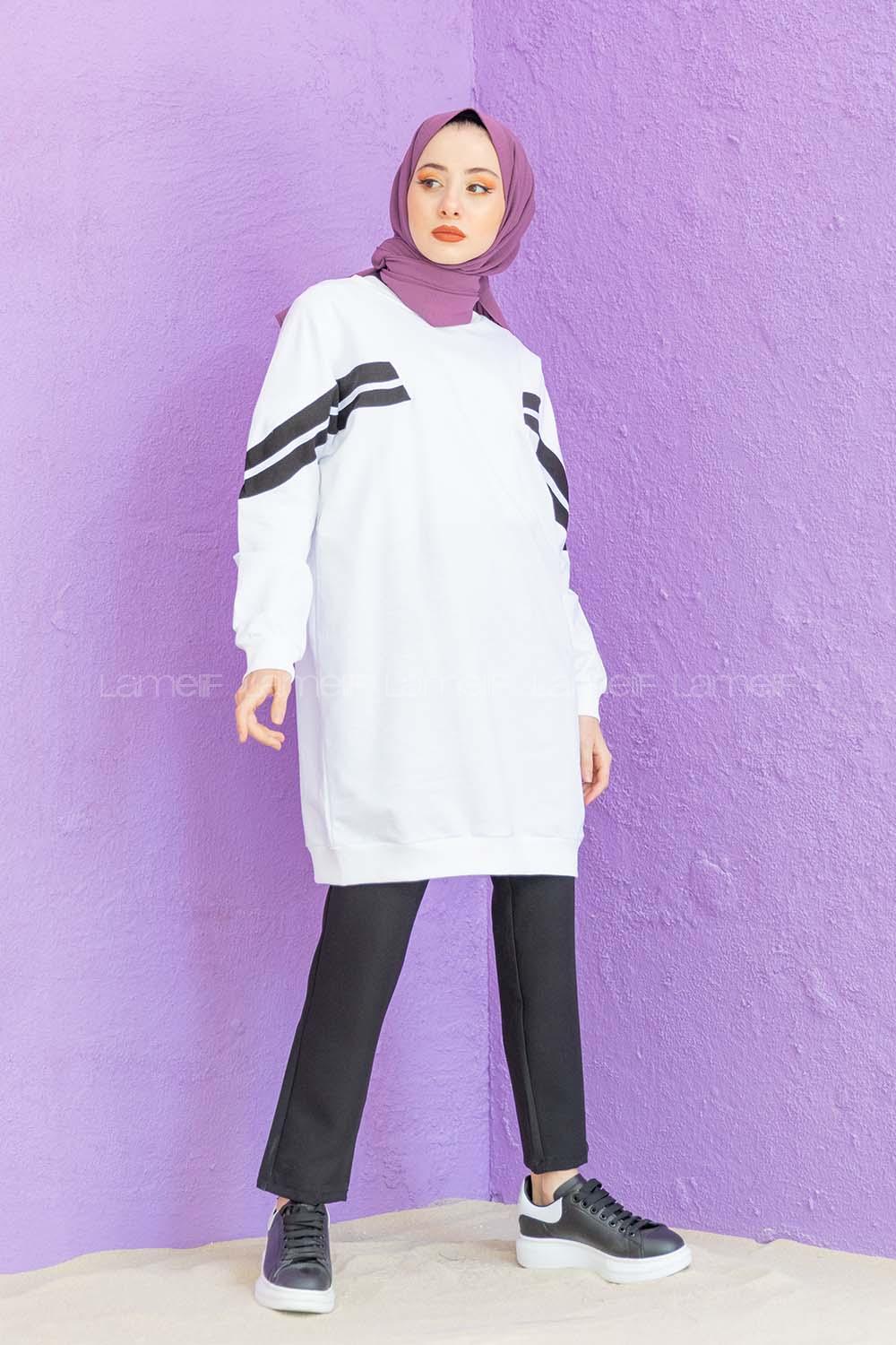 Modalamelif Şeritli Sweatshirt Beyaz