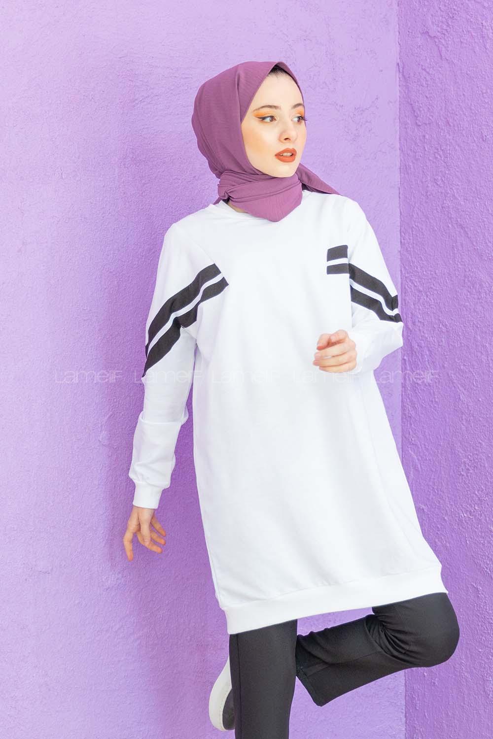 Modalamelif Şeritli Sweatshirt Beyaz