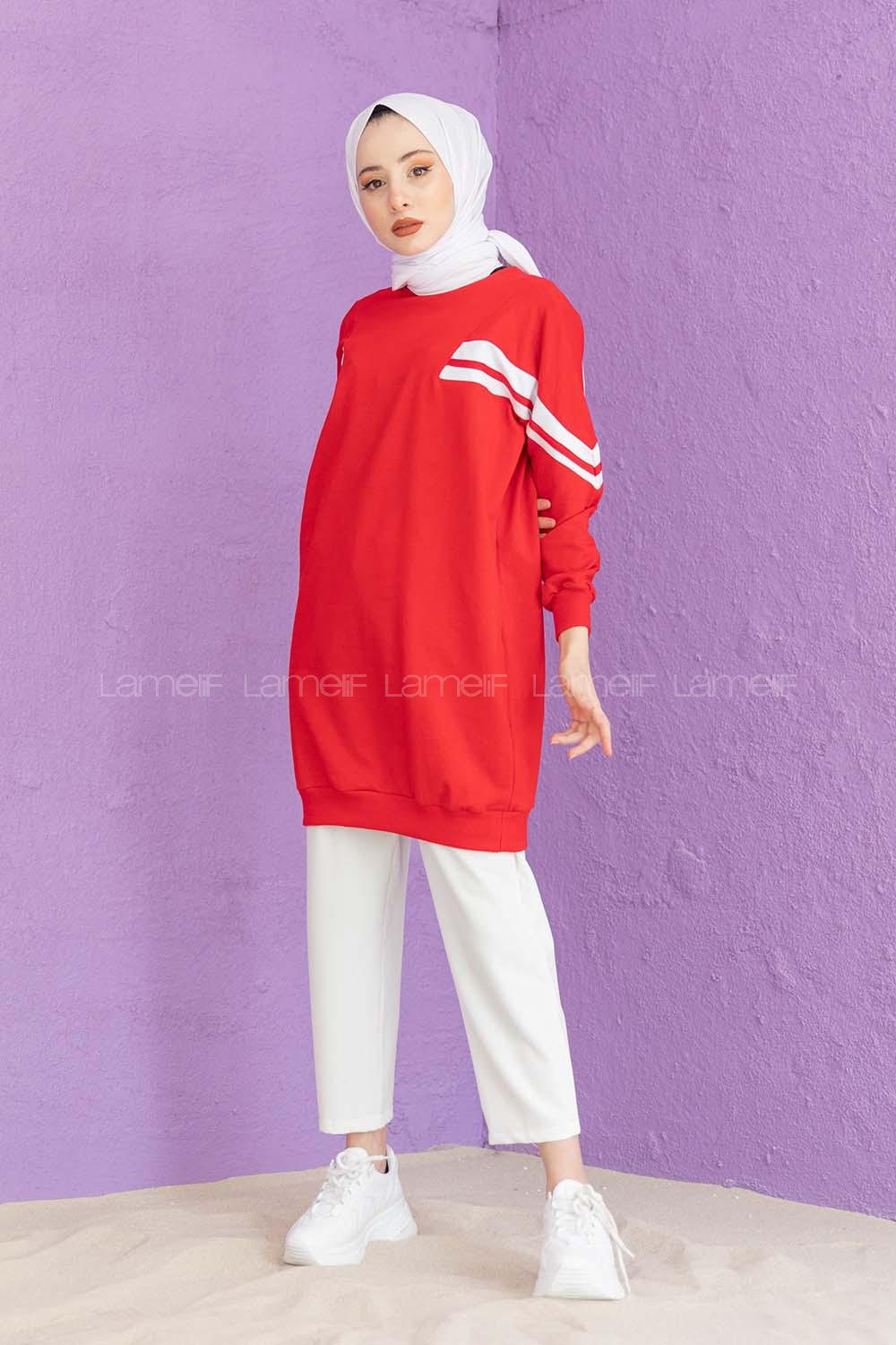 Modalamelif Şeritli Sweatshirt Kırmızı