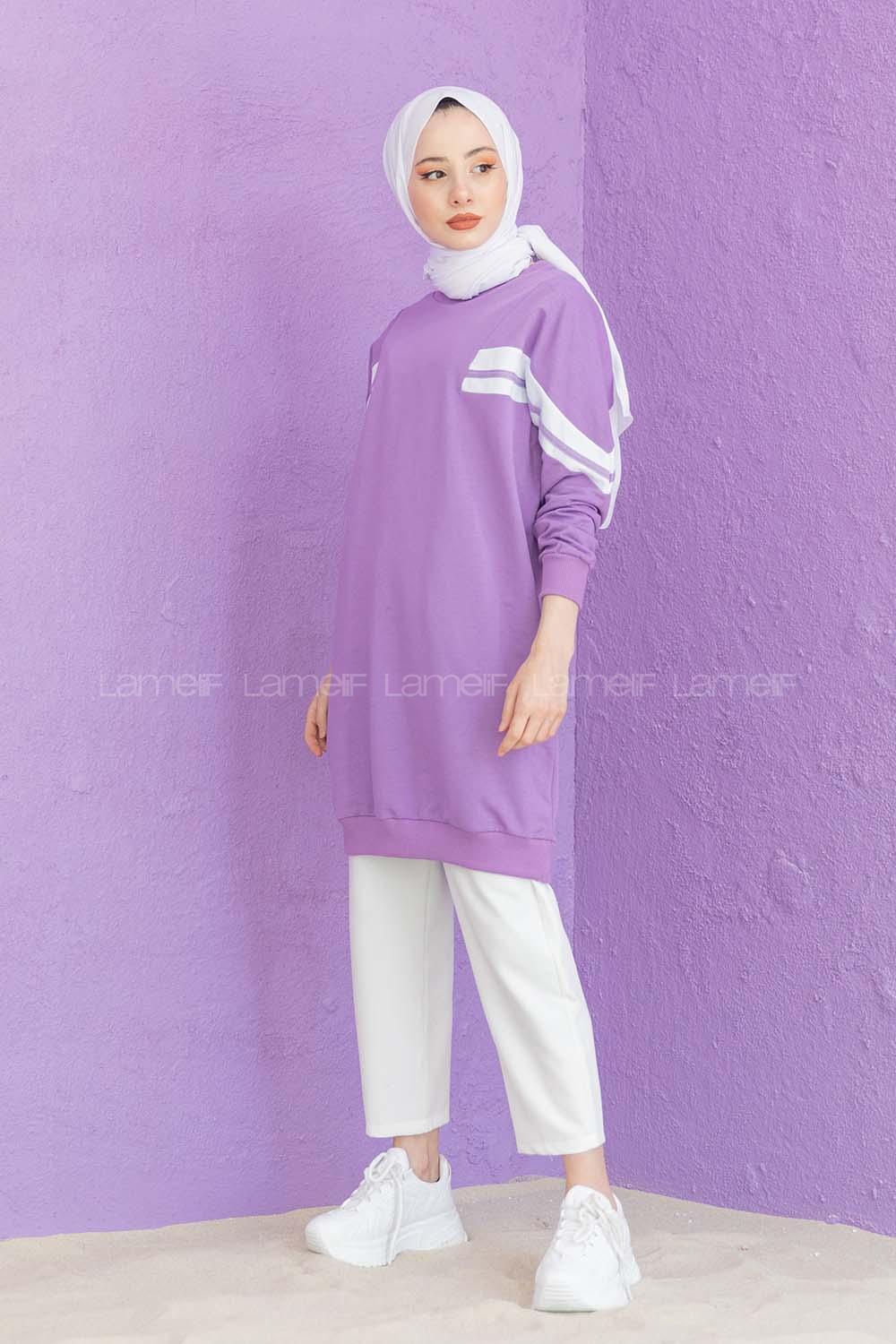 Modalamelif Şeritli Sweatshirt Lila