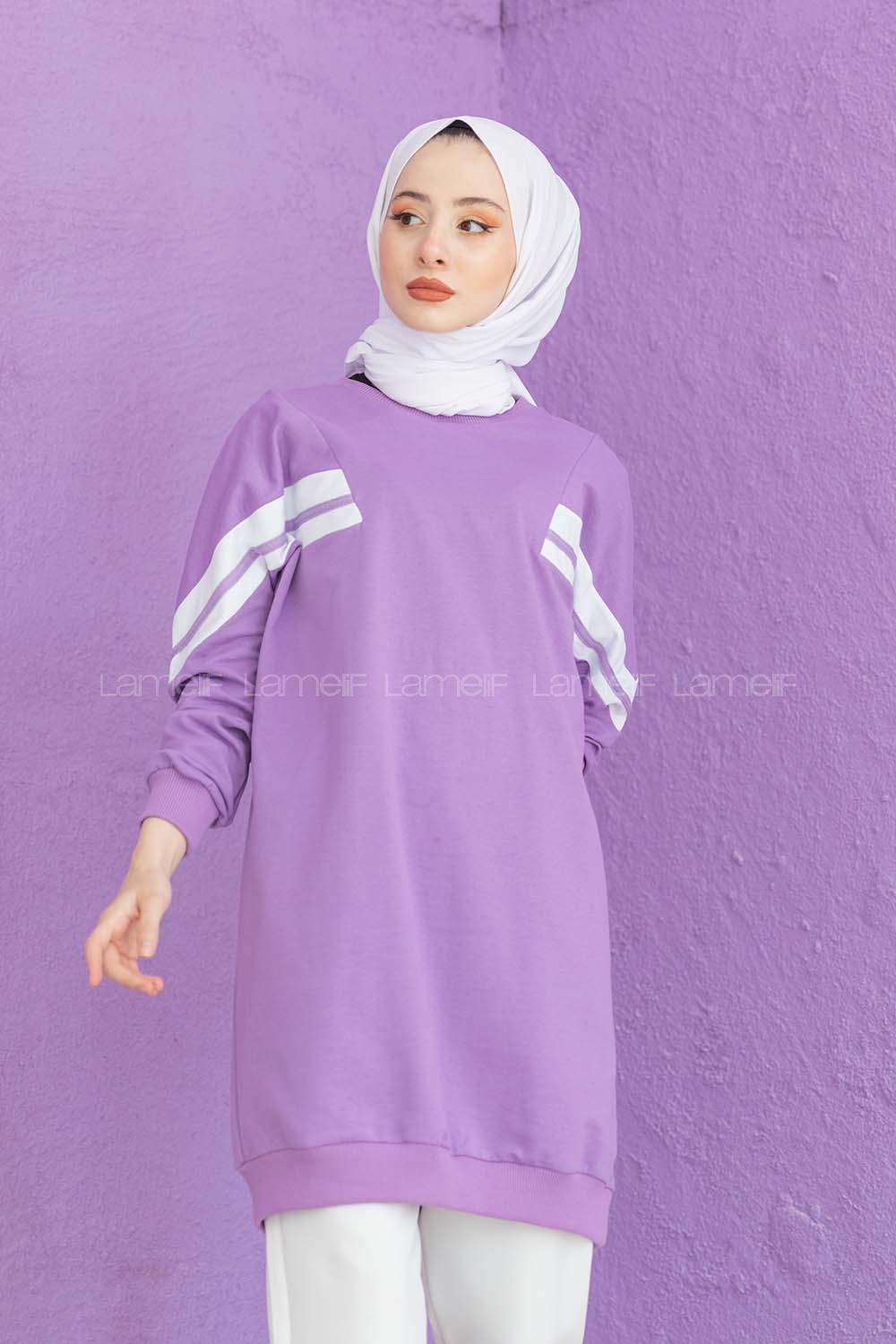 Modalamelif Şeritli Sweatshirt Lila