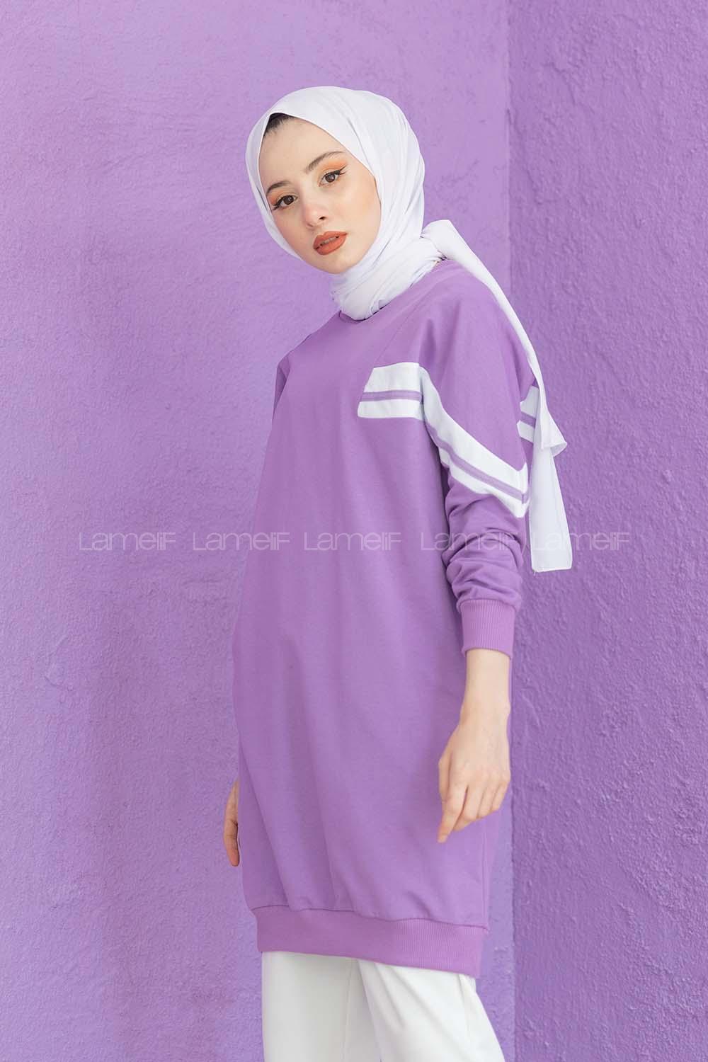 Modalamelif Şeritli Sweatshirt Lila