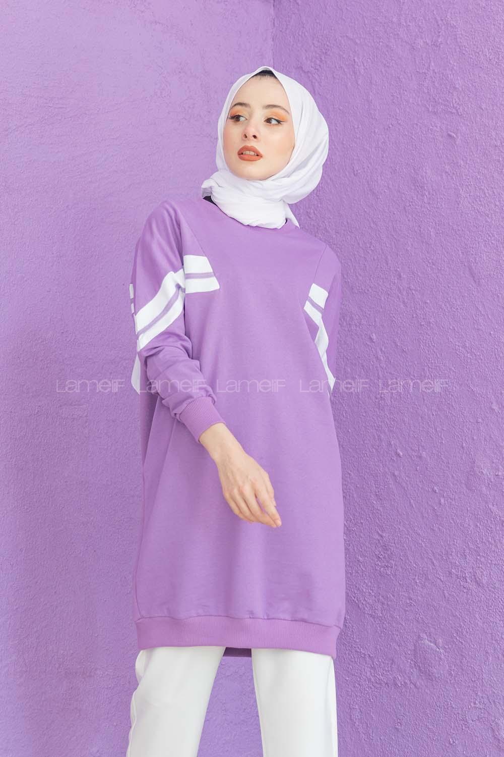 Modalamelif Şeritli Sweatshirt Lila