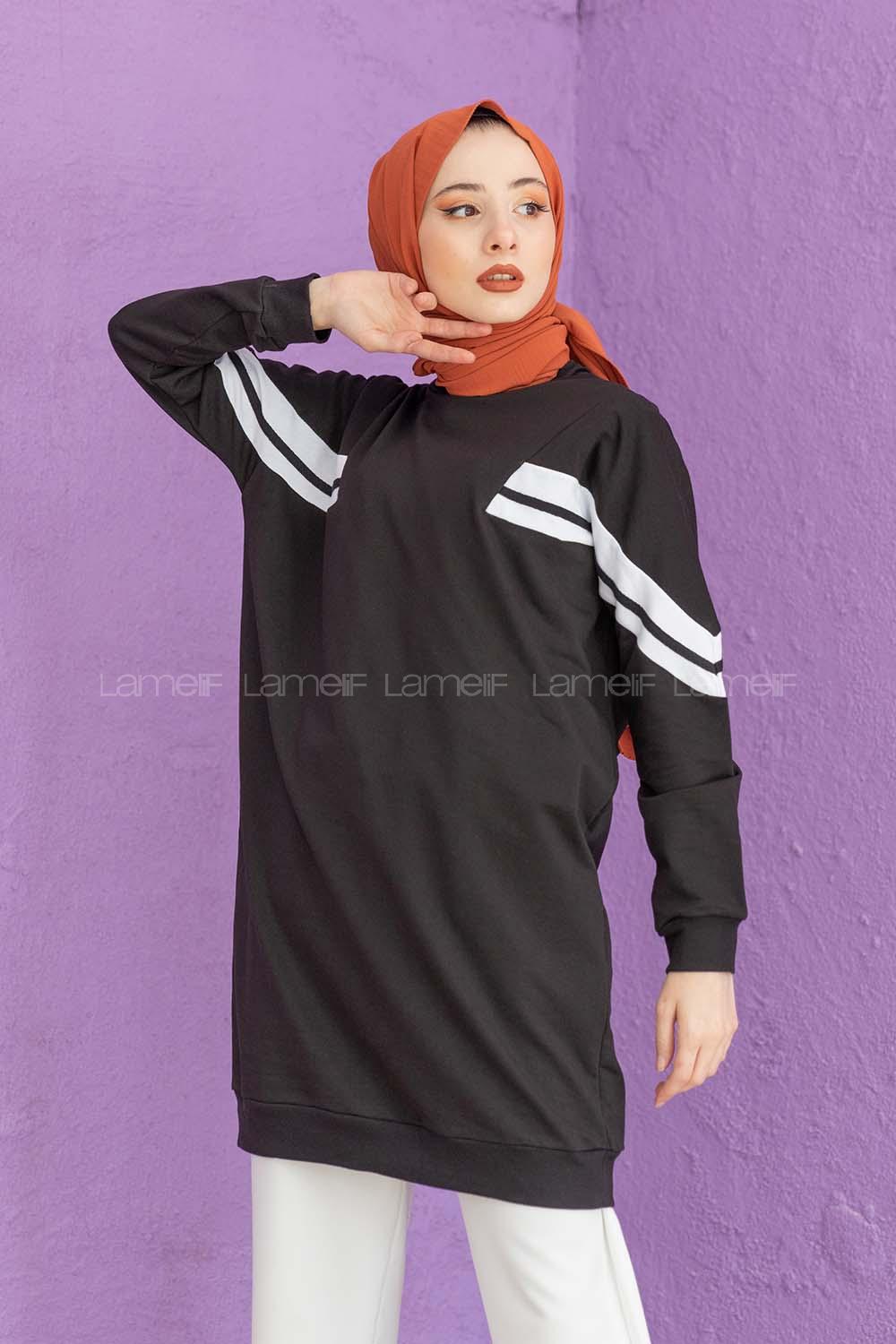 Modalamelif Şeritli Sweatshirt Siyah