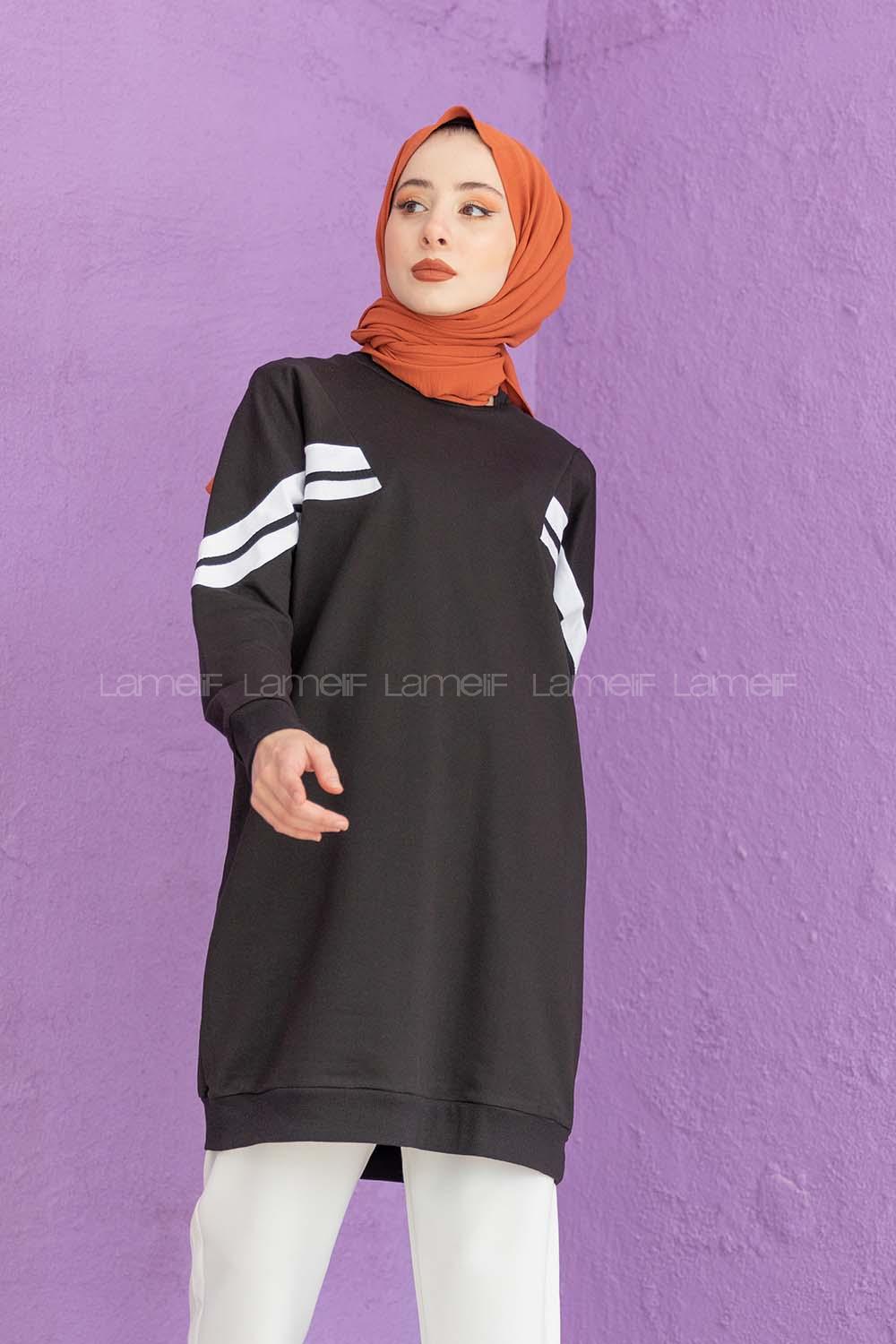 Modalamelif Şeritli Sweatshirt Siyah