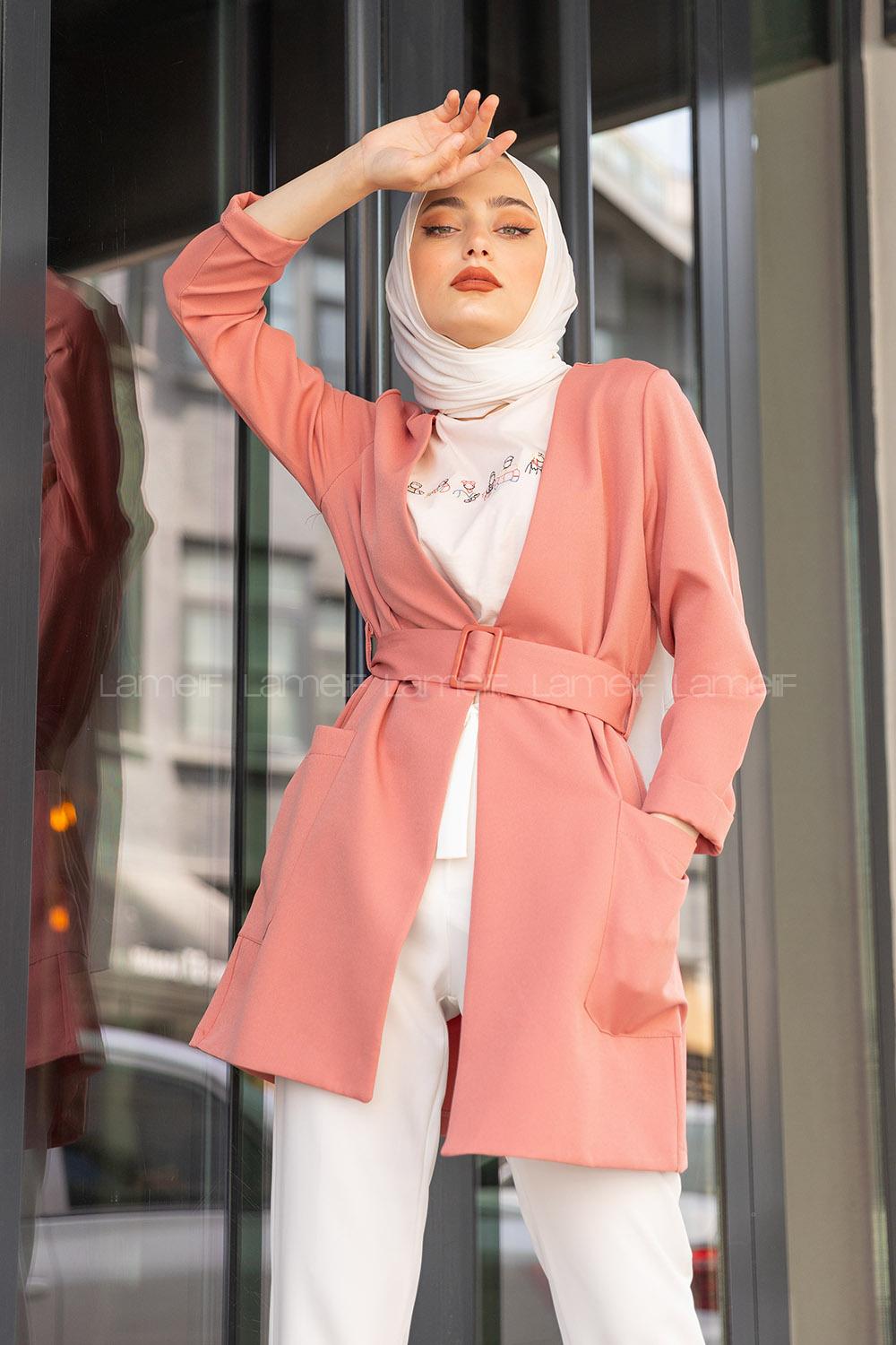 Modalamelif Bel Bağlamalı Ceket Pudra