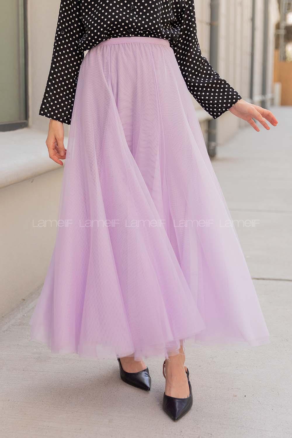 Modalamelif Beli Lastikli Tül Etek Lila