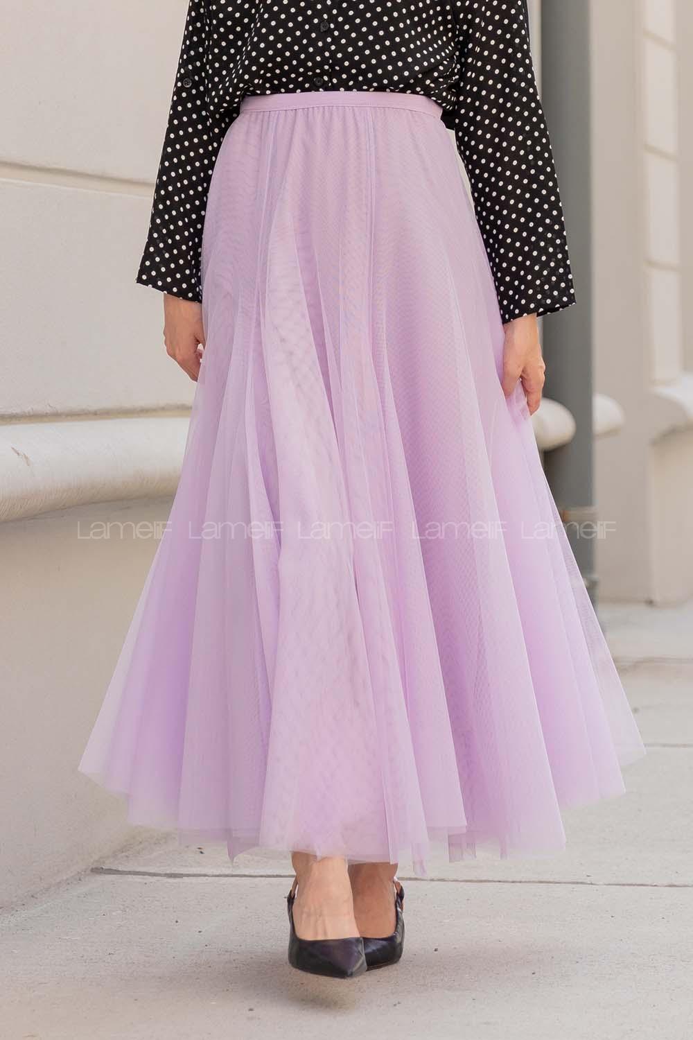 Modalamelif Beli Lastikli Tül Etek Lila