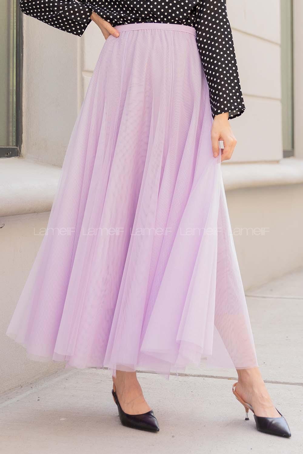 Modalamelif Beli Lastikli Tül Etek Lila