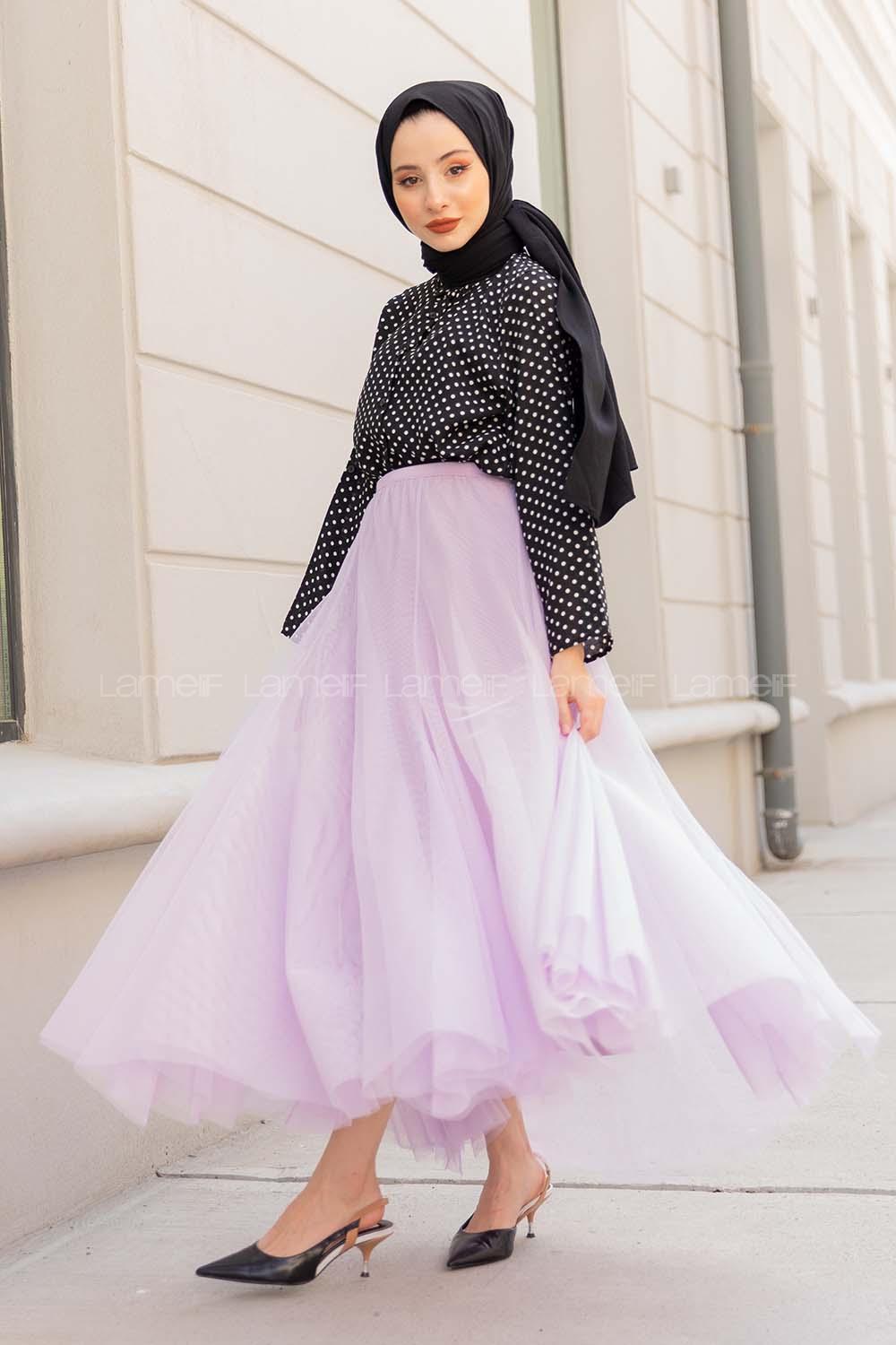 Modalamelif Beli Lastikli Tül Etek Lila