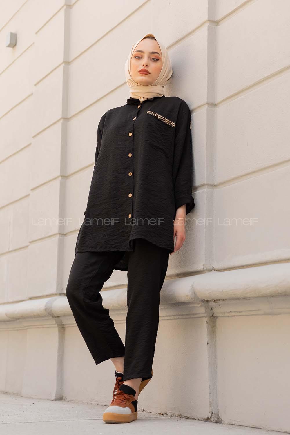 Modalamelif Hasır Şeritli İkili Takım Siyah