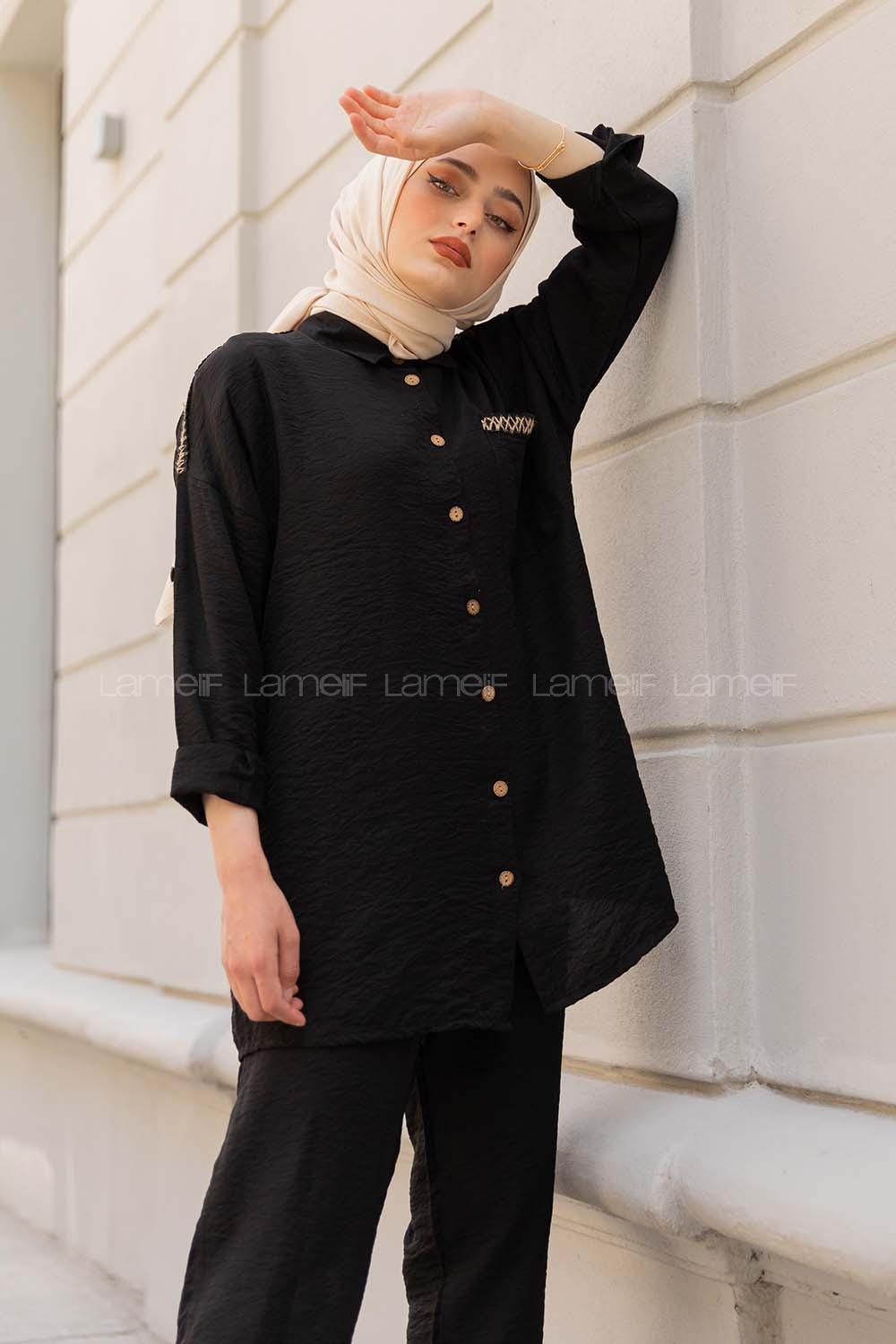 Modalamelif Hasır Şeritli İkili Takım Siyah