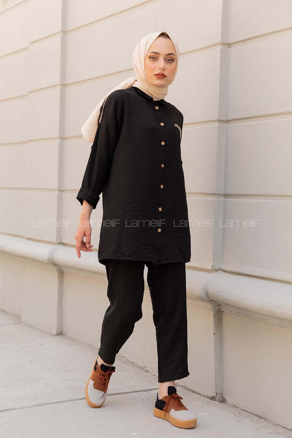 Modalamelif Hasır Şeritli İkili Takım Siyah