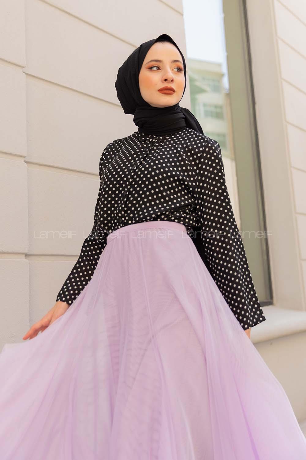 Modalamelif Mini Puanlı Gömlek Siyah