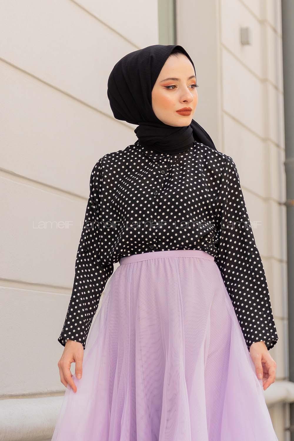 Modalamelif Mini Puanlı Gömlek Siyah